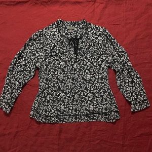 Floral silk ruffle blouse with bow